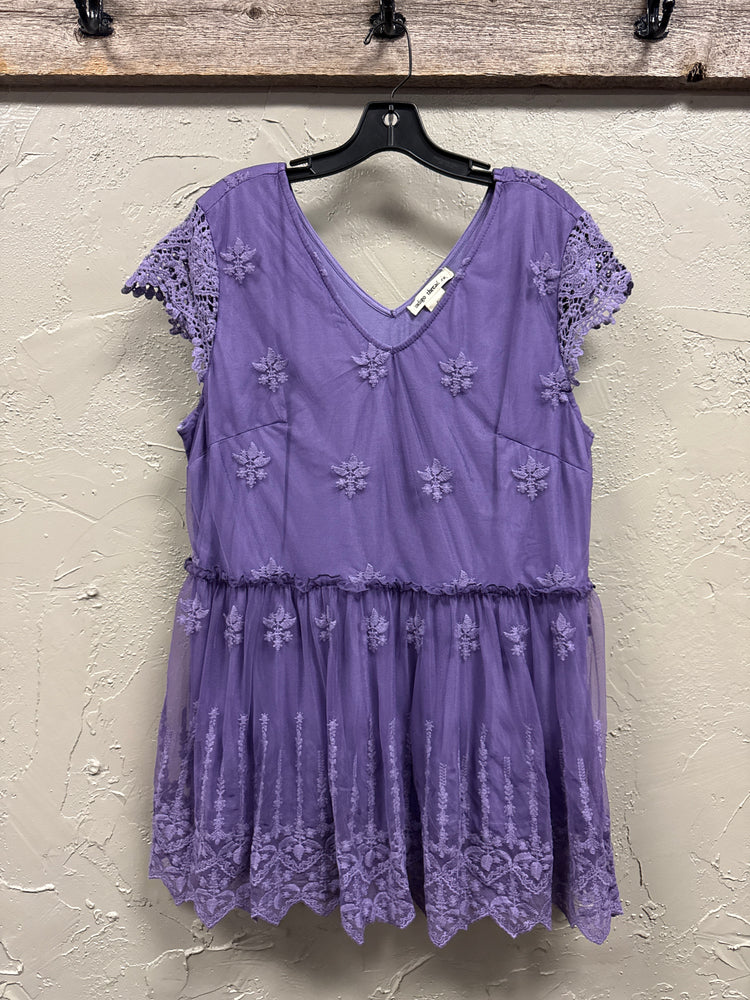 NWOT INDIGO THREAD MESH OVERLAY TOP