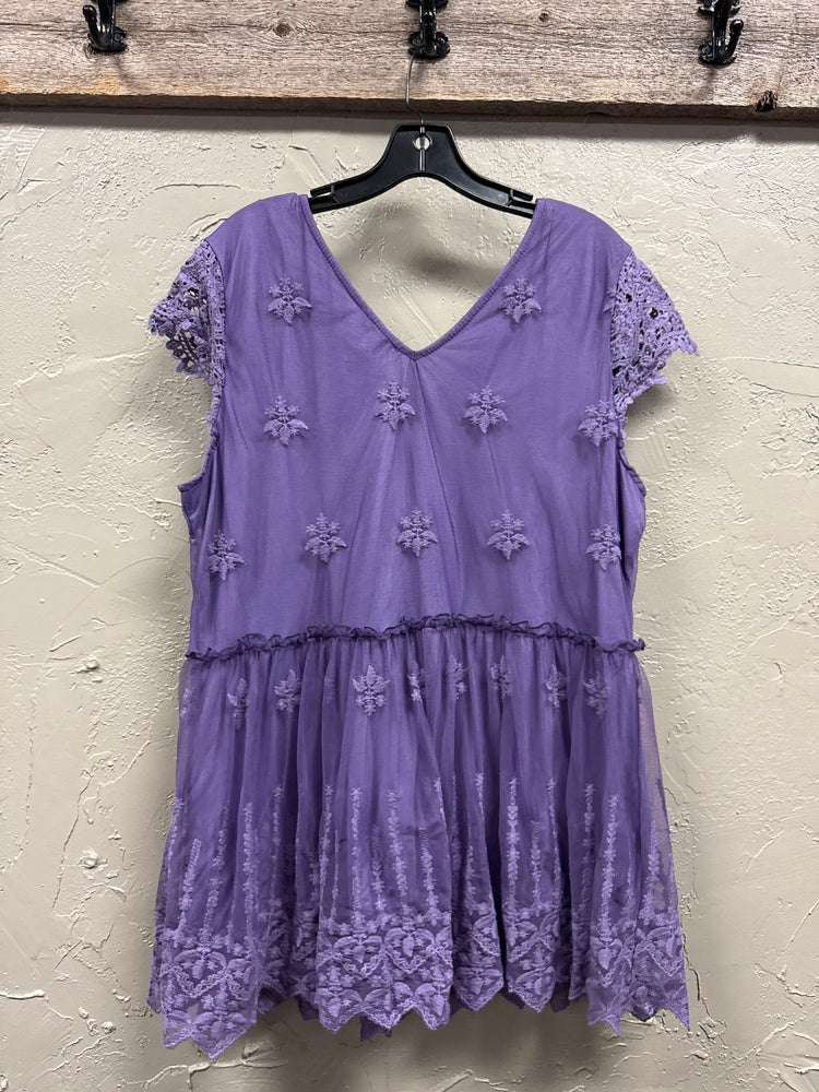 NWOT INDIGO THREAD MESH OVERLAY TOP