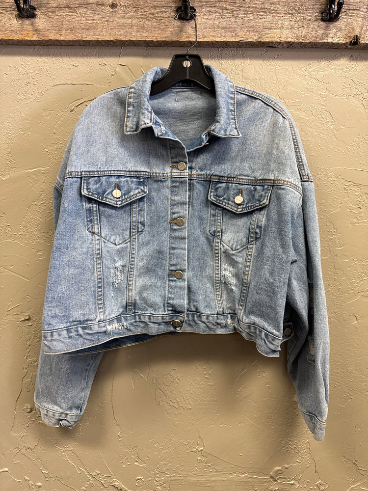 OVERSIZED DISTRESSED DENIM JACKET
