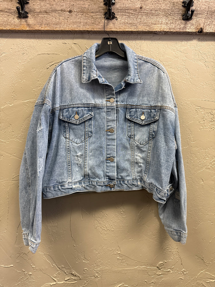 OVERSIZED DISTRESSED DENIM JACKET