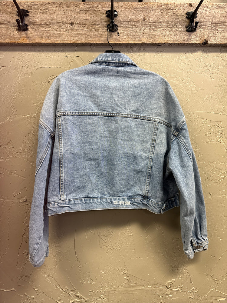OVERSIZED DISTRESSED DENIM JACKET