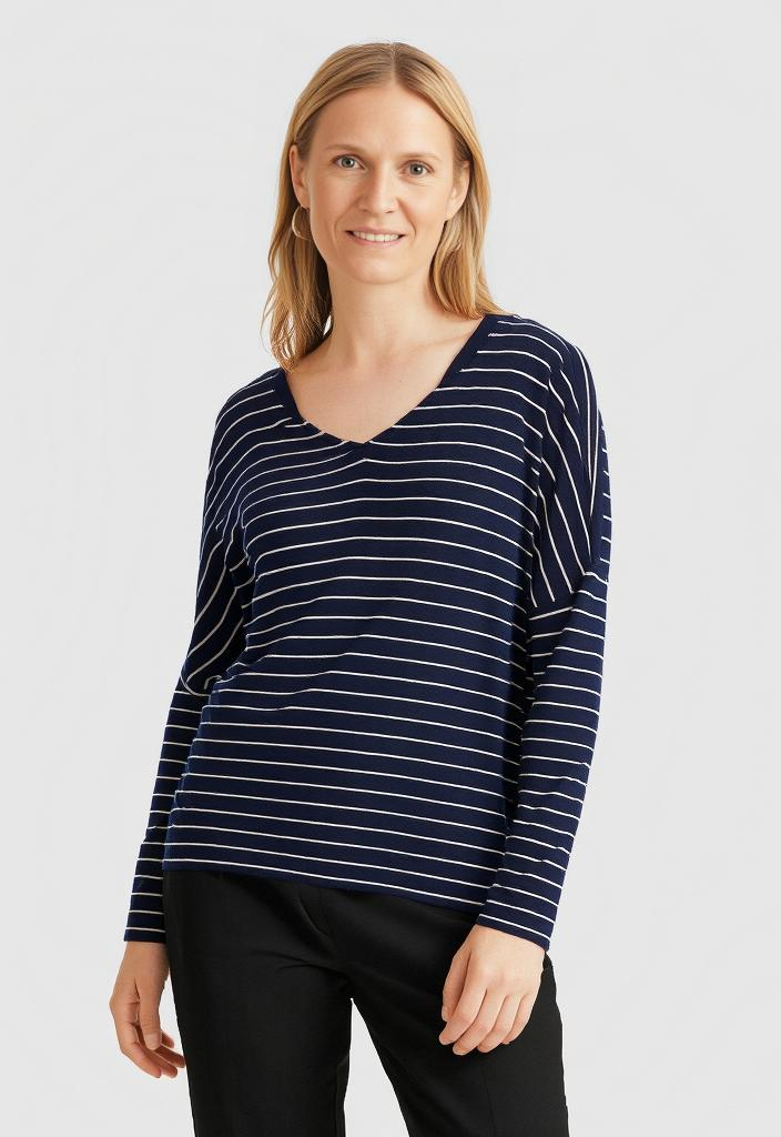 CABI STRIPED V-NECK SHIRT