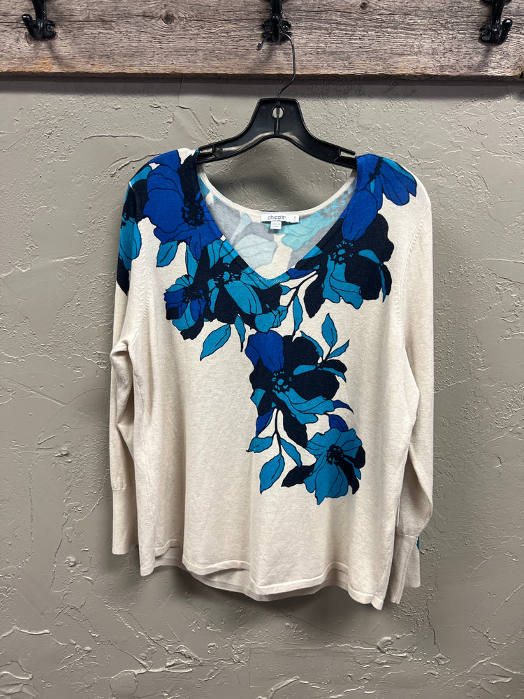 NWT CHICOS FLORAL V-NECK SWEATER (org$80)