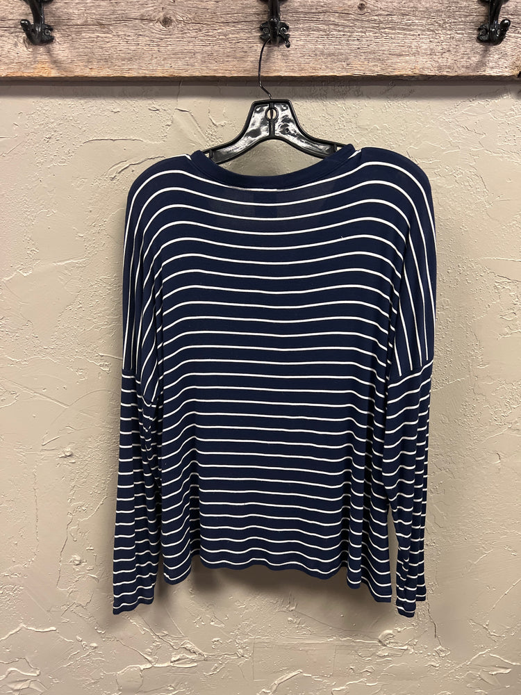 CABI STRIPED V-NECK SHIRT