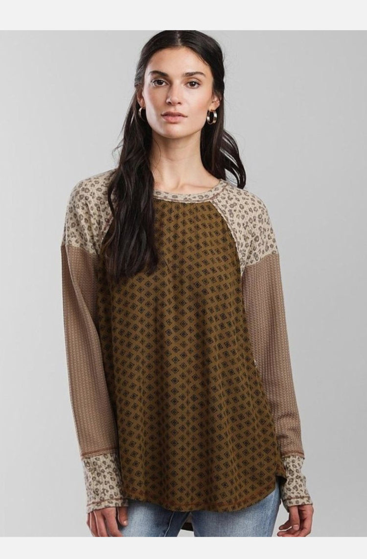 MYSTEE MIXED PRINT LONG SLEEVE TOP