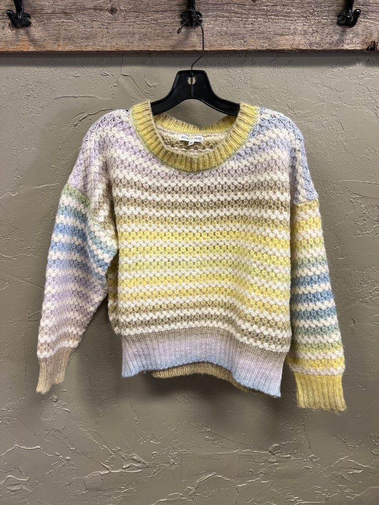WOVEN HEART PASTEL STRIPED SWEATER