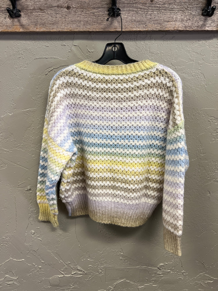 WOVEN HEART PASTEL STRIPED SWEATER