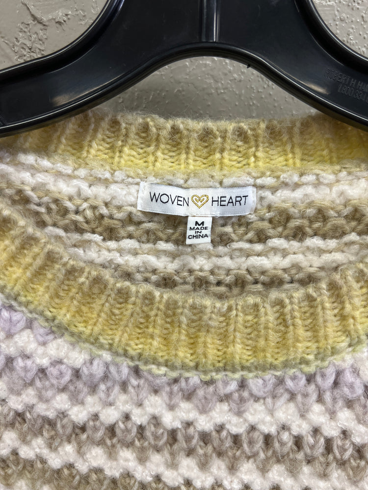 WOVEN HEART PASTEL STRIPED SWEATER