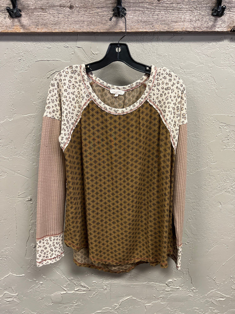 MYSTEE MIXED PRINT LONG SLEEVE TOP