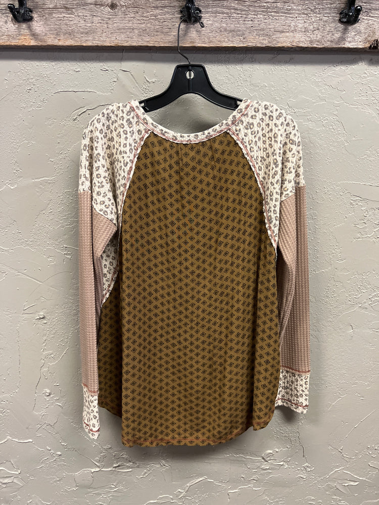 MYSTEE MIXED PRINT LONG SLEEVE TOP