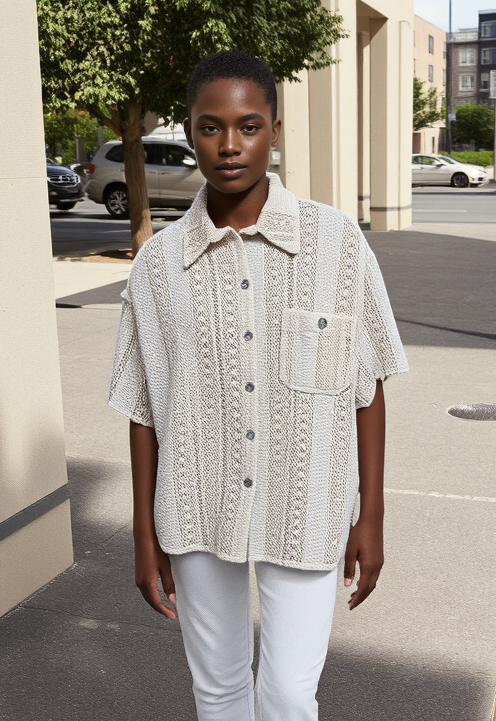 SKY TO MOON CROCHETED COTTON SHIRT