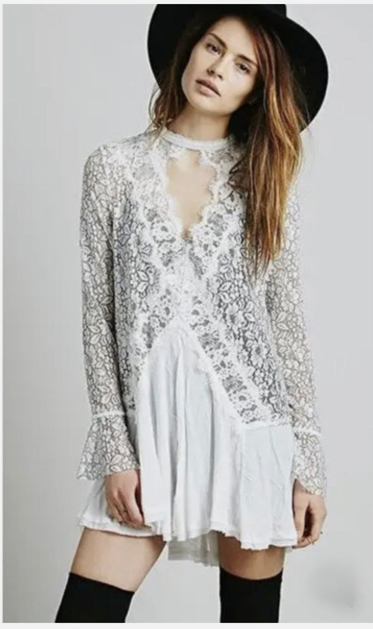 FREE PEOPLE PIECED LACE TUNIC DRESS (org$128)