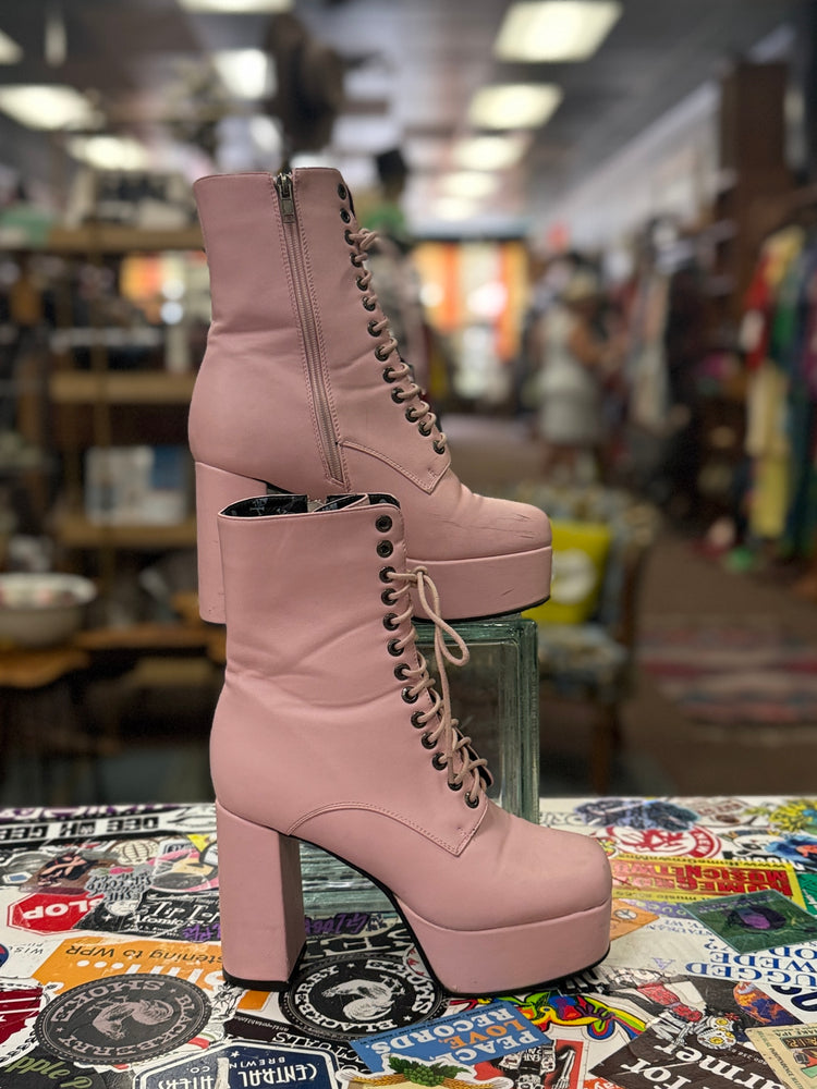 BUBBLEGUM PINK PLATFORM BOOTS *as is*