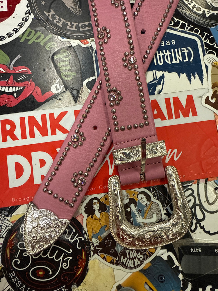 PINK LEATHER STUDDED BELT