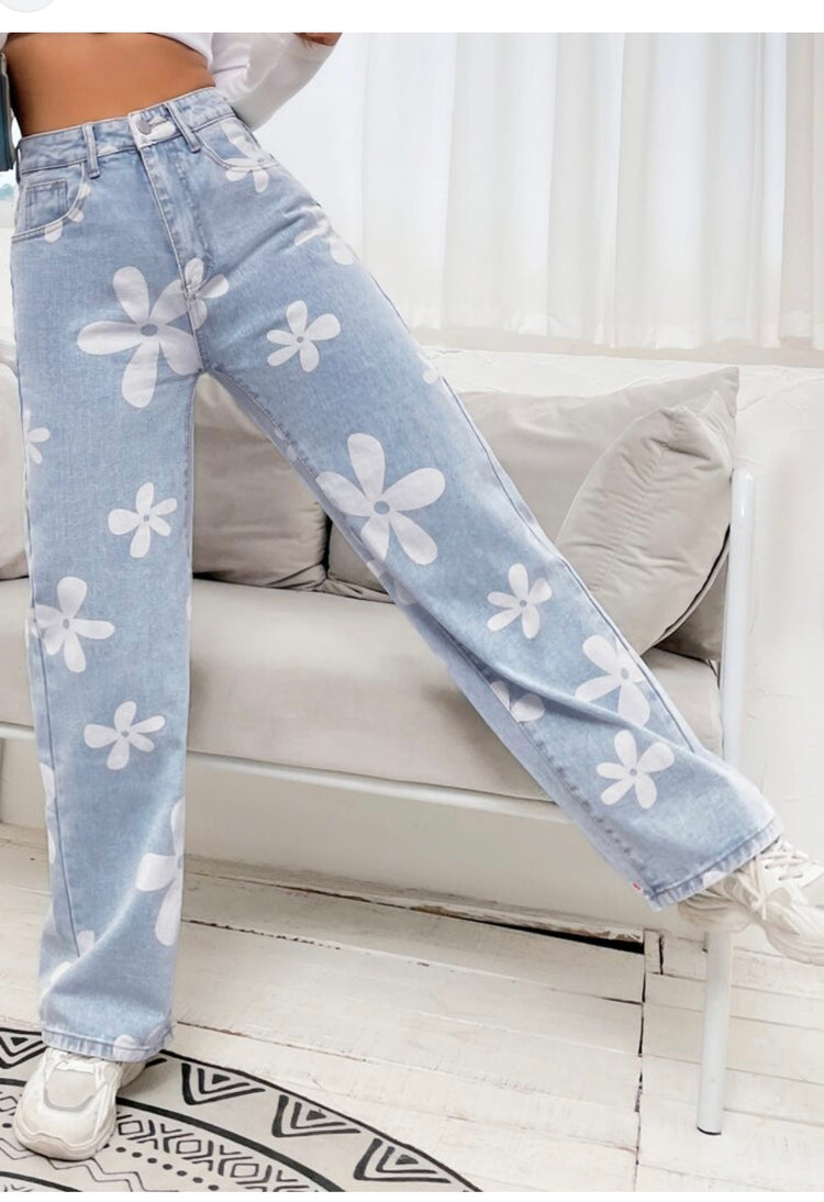 FLOWER PRINT MOM JEANS
