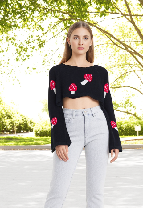 SUPER CROP MUSHROOM SWEATER