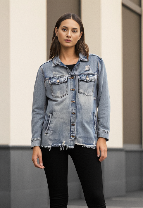 THREAD & SUPPLY DISTRESSED DENIM JACKET
