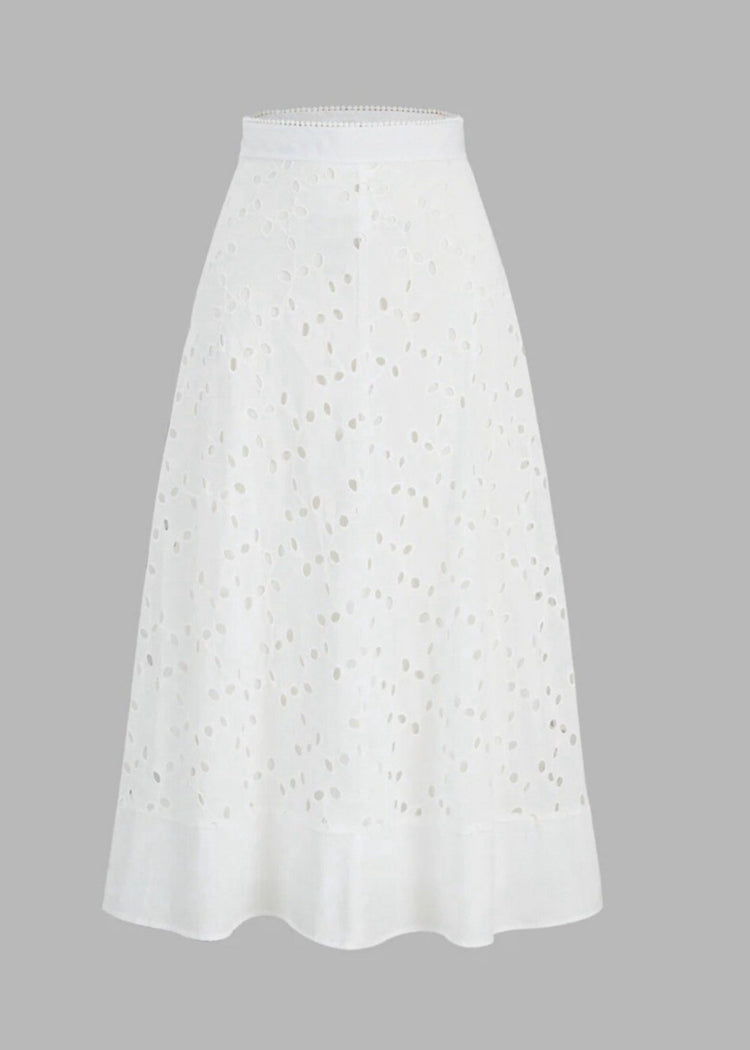 COMMENSE EYELET A-LINE MIDI SKIRT (org78)