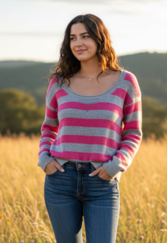 MODA STRIPED ANGORA SWEATER