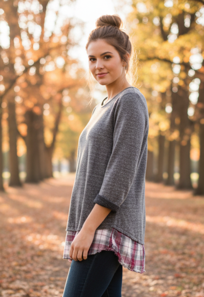 KIM ROGERS FLANNEL HEM TOP