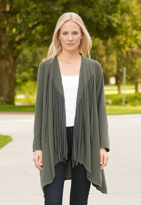 NWOT KATE & MALLORY FRINGE OPEN CARDIGAN