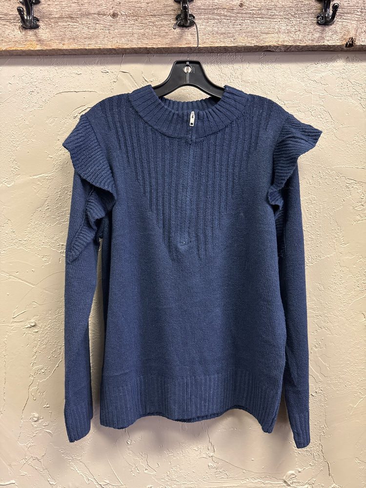 NWOT RUFFLE SLEEVE 1/2 ZIP SWEATER