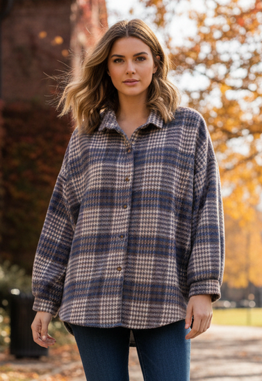 FUZZY LINED PLAID SHACKET