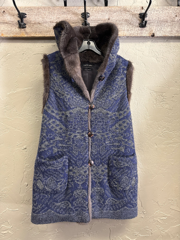 CARTE KNIT FUR HOODED VEST
