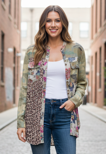 PILCRO MIXED PRINT TOP (org$98)