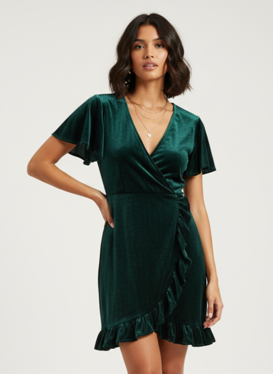 JACK VELVET FAUX WRAP DRESS (org$88)