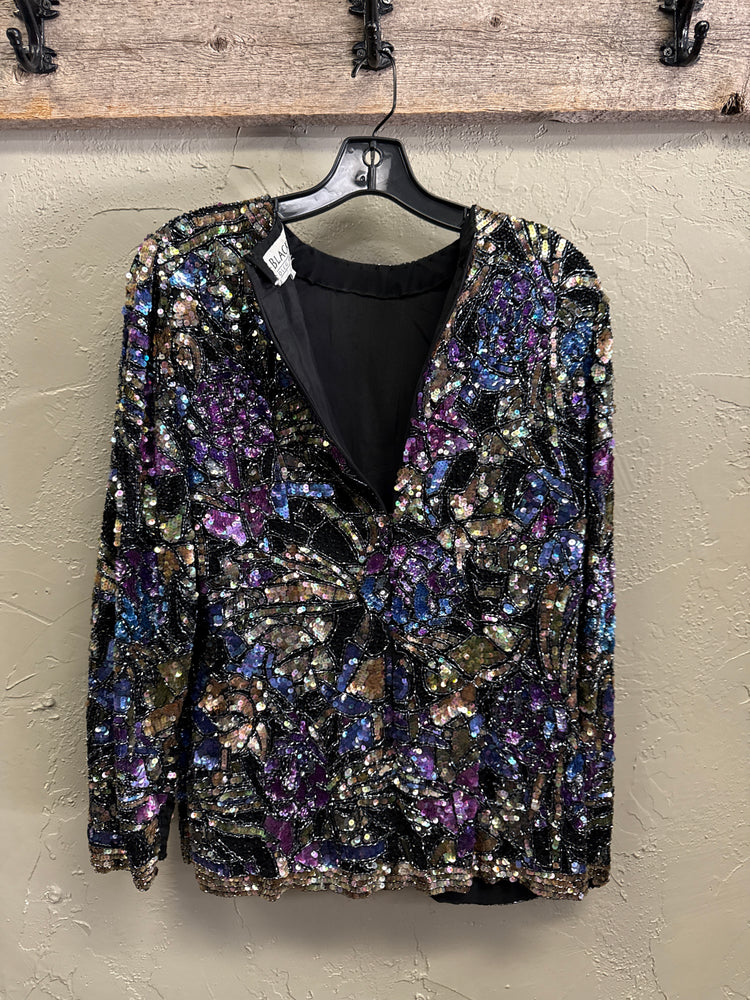 VTG OLEG CASSINI BEADED SILK TOP