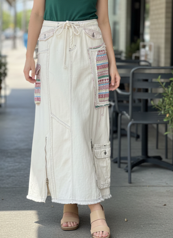 POL DENIM MIDI SKIRT
