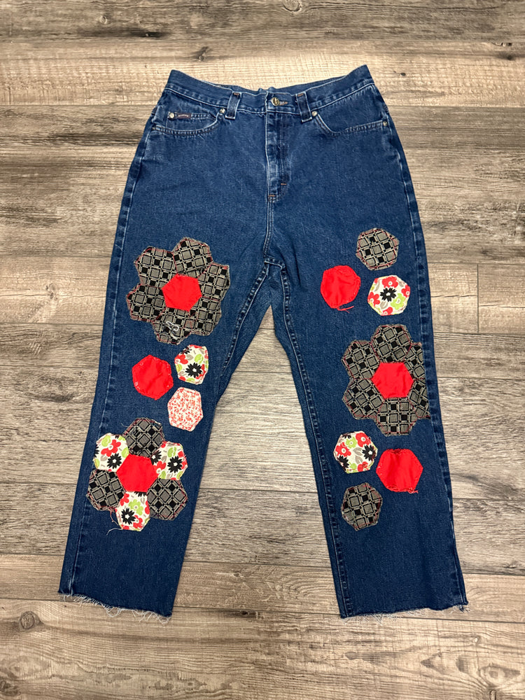QUILTED FLORAL PATCHWORK JEANS