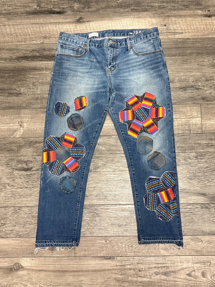 QUILTED FLORAL PATCHWORK JEANS