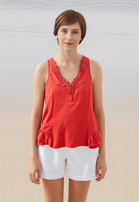 NWOT INDICO THREAD RUFFLED TANK TOP