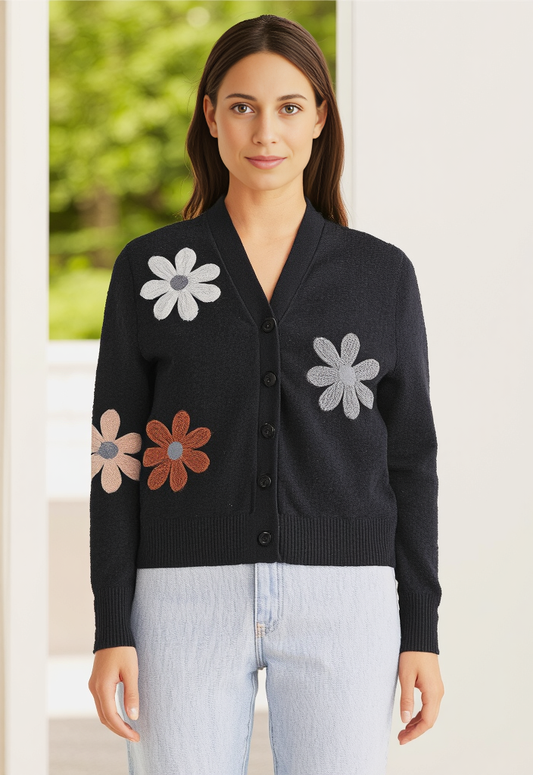 SIONI FELTED FLOWER CARDIGAN