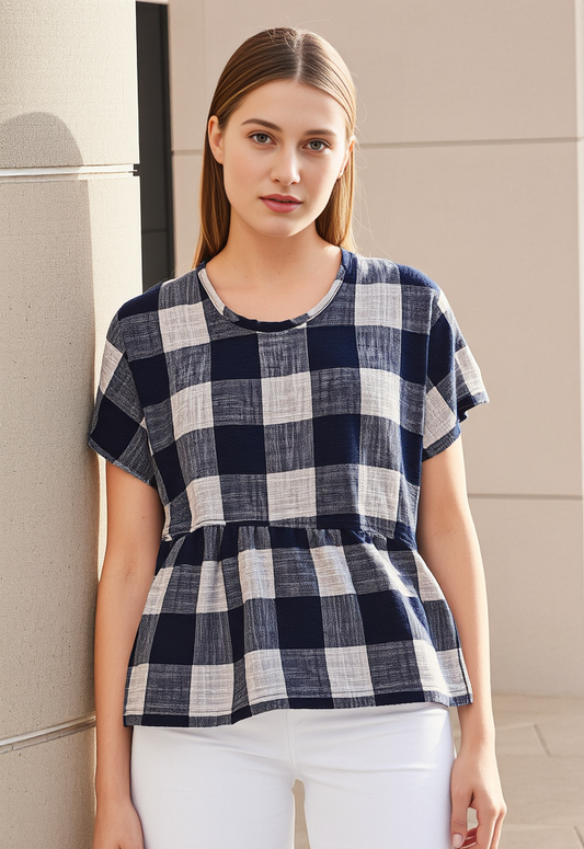 CHECK BABYDOLL TOP