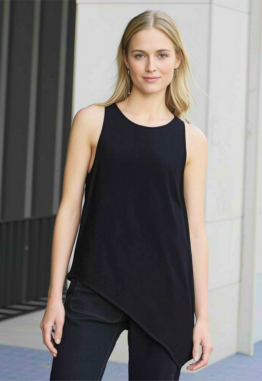 BCBG ASYMETRICAL SEMI-SHEER TOP