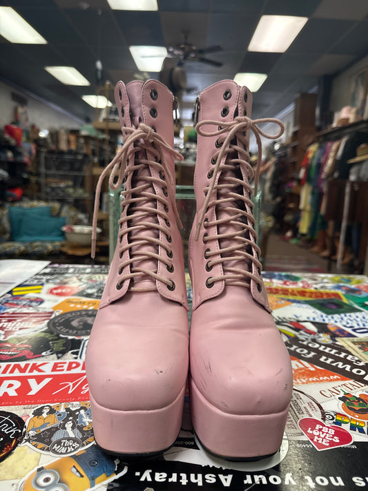 BUBBLEGUM PINK PLATFORM BOOTS *as is*