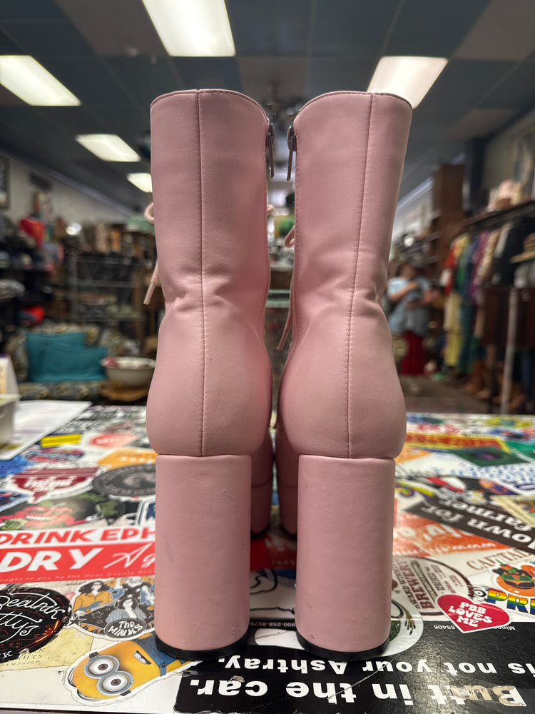 BUBBLEGUM PINK PLATFORM BOOTS *as is*