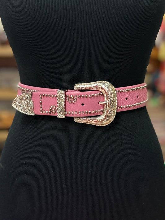 PINK LEATHER STUDDED BELT