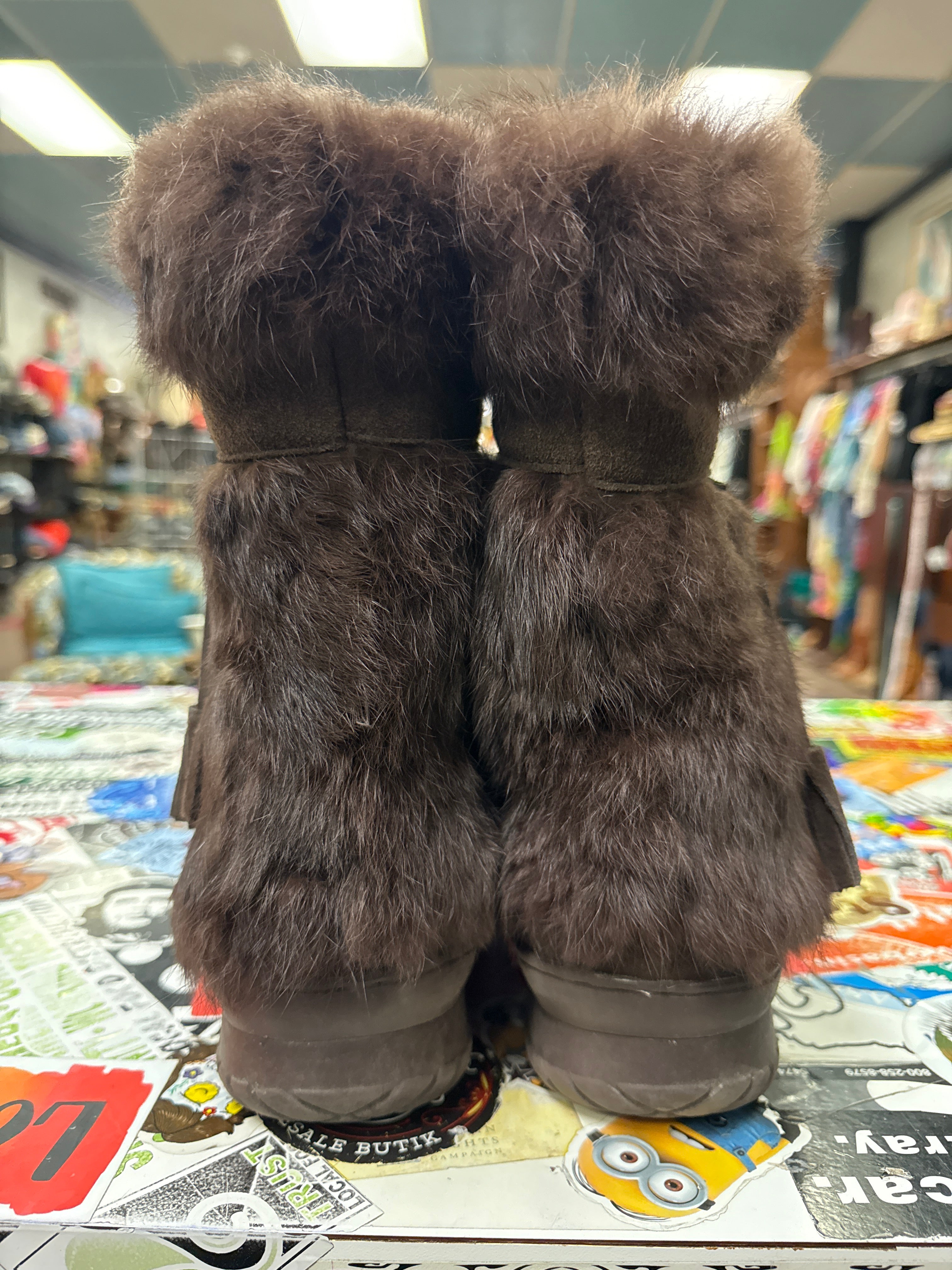 BEARPAW SUEDE & RABBIT FUR BOOTS (org$225)
