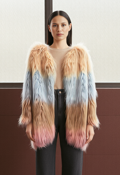 STRIPED FUZZY COAT