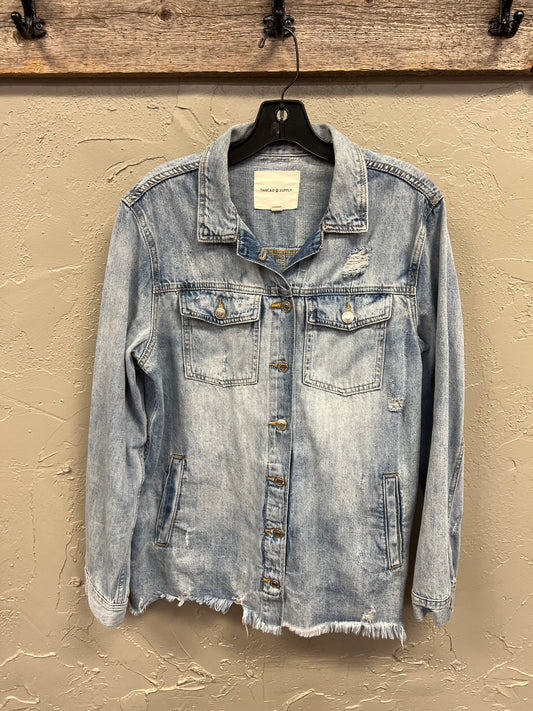 THREAD & SUPPLY DISTRESSED DENIM JACKET