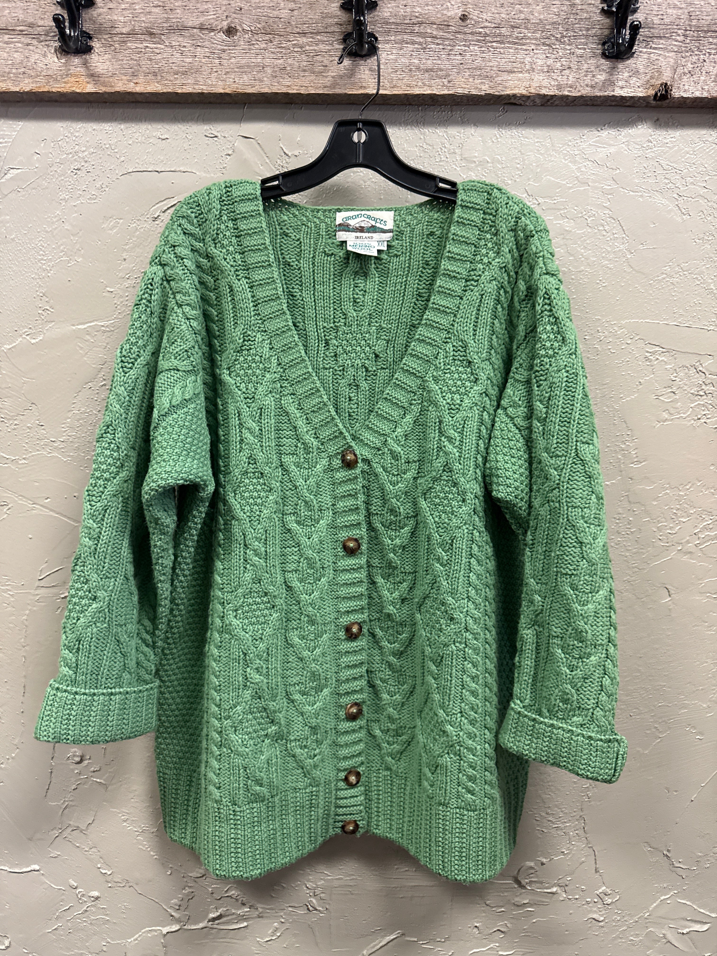 ARAN CRAFTS WOOL CABLE KNIT CARDI