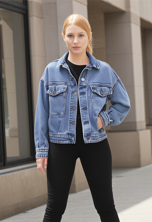 PLEATED ACID WASH DENIM JACKET