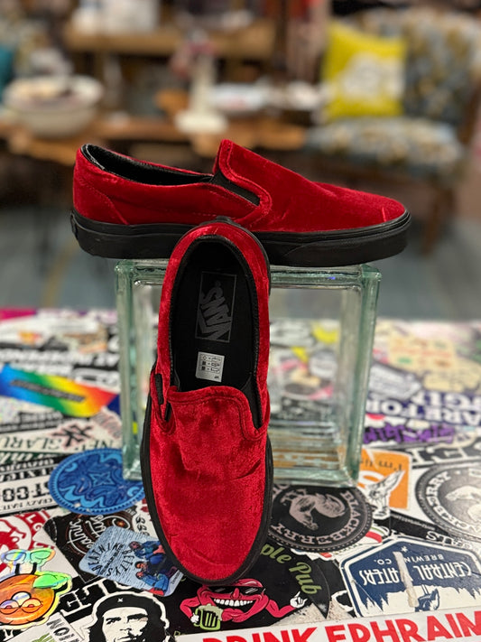 NWOT VANS RED VELVET SLIP ON