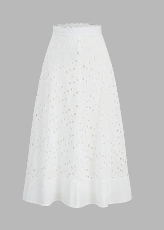 COMMENSE EYELET A-LINE MIDI SKIRT (org78)