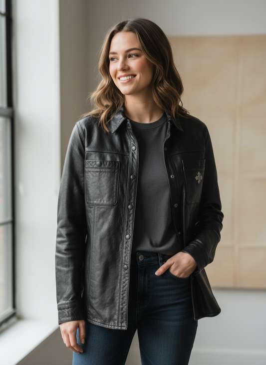 HD WOMEN’S GHOST FLAMES LEATHER JACKET