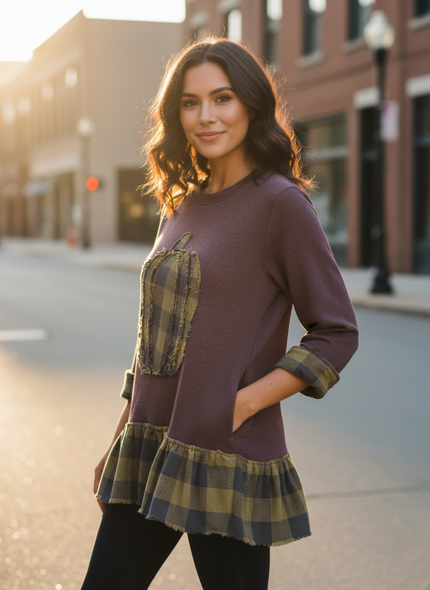 REBETTY FLANNEL PUMPKIN PULLOVER